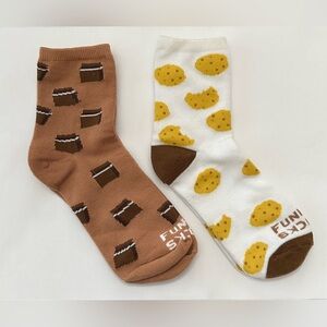 NWOT Funky Socks 2-Pack Graphic Milk & Cookies Socks Brown White Womens